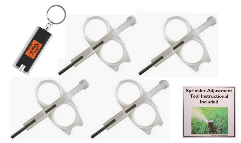BUILT TO LAST! 4 Pack Hunter PGP Rotor Adjustment Tool - PGP Sprinkler Keys/Rotor Tool/PGP Adjustment Tool  Hunter Irrigation Sprinkler Key Adjustment Wrench Fits: PGP  PGJ  I20  I25  I40 Heads + LED Keychain - Image 1